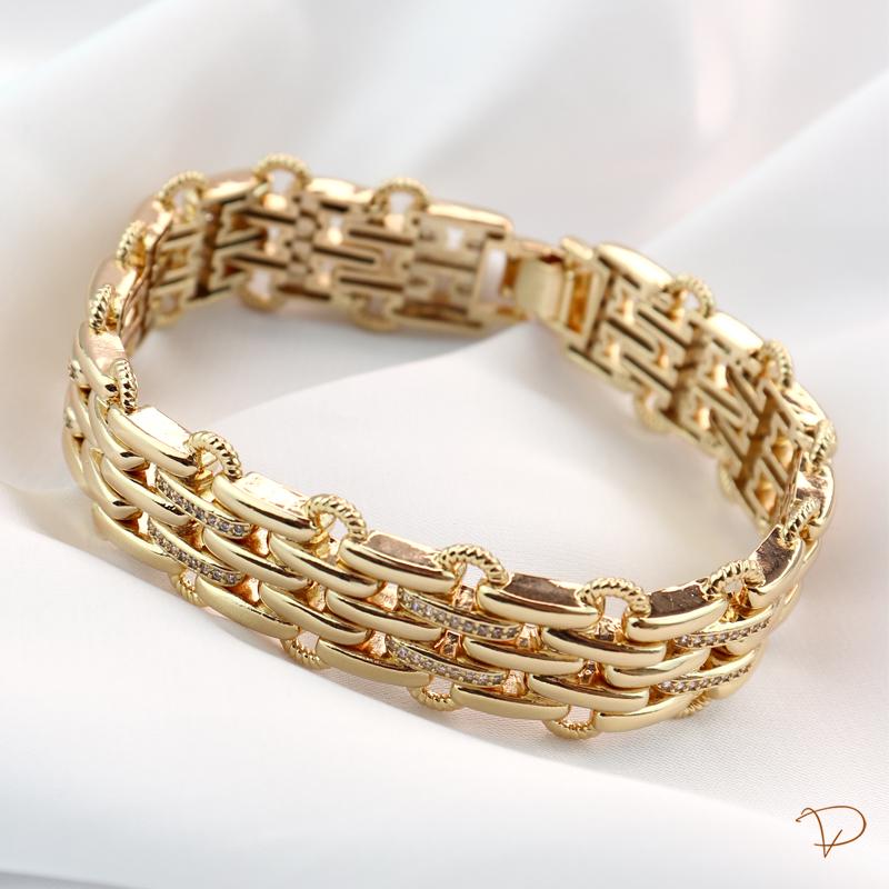 Pulseira braceletes filete lisos e cravejados banhado a ouro 18k