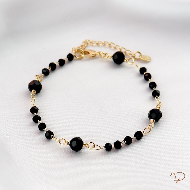 Pulseira com zircônias pretas banhado a ouro 18k