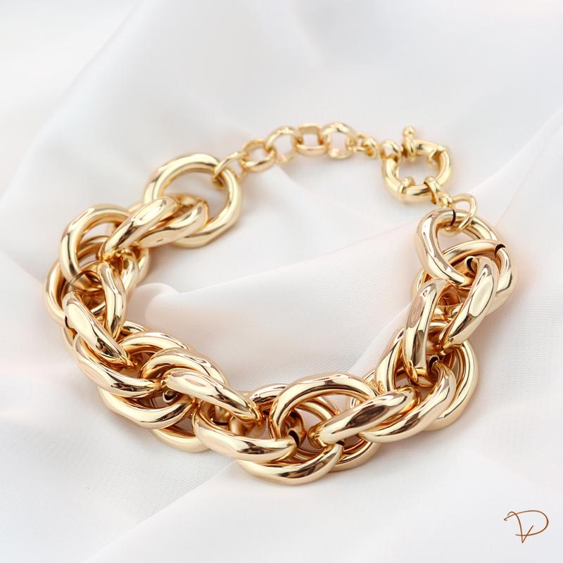 Pulseira elos GG facetado e entrelaçado banhado a ouro 18k