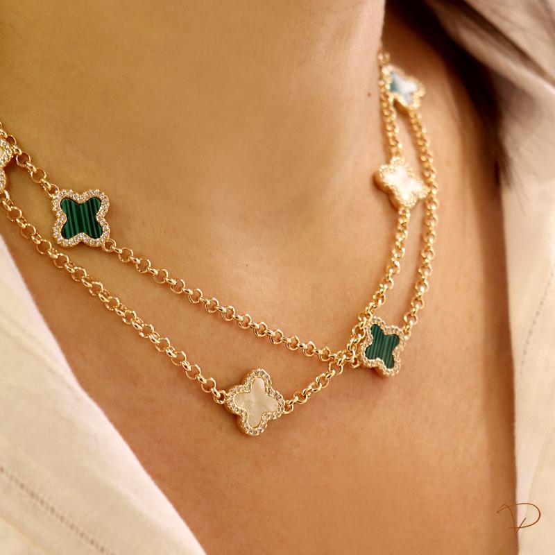 Colar elos inspiração de alta joalheria verde banhado a ouro 18k