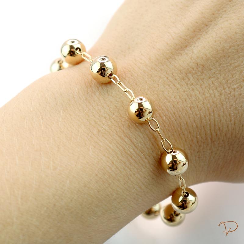 Pulseira 9 bolas lisa com corrente  banhado a ouro 18k