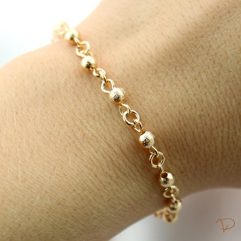 Pulseira de bolinhas foscasbanhado a ouro 18k