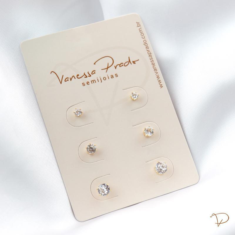 Trio de brincos ponto de luz banhado a ouro 18k