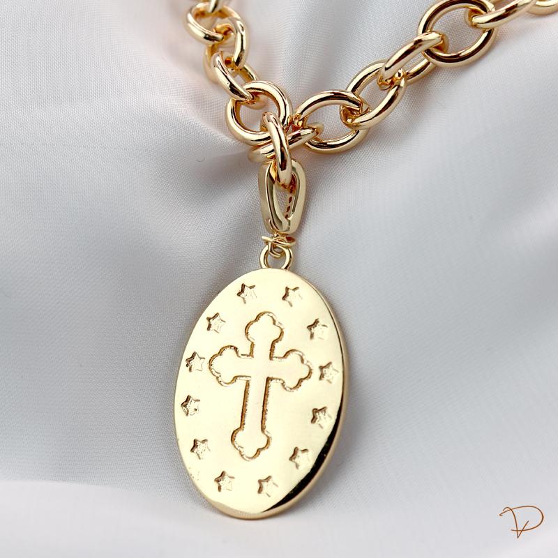 Colar elos Nossa Senhora de Fátima banhado a ouro 18k