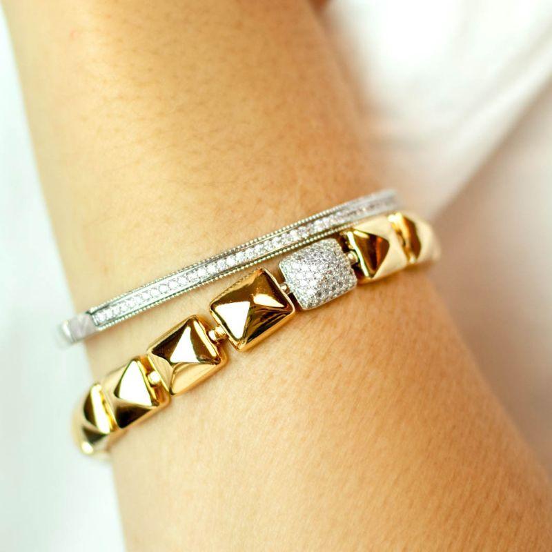 Pulseira Gomos Lisos banhado a Ouro 18k  e 1 cravejado no Ouro Branco