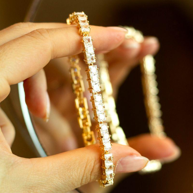 Pulseira Riviera Quadrada de Zircônias Banhada a Ouro 18k
