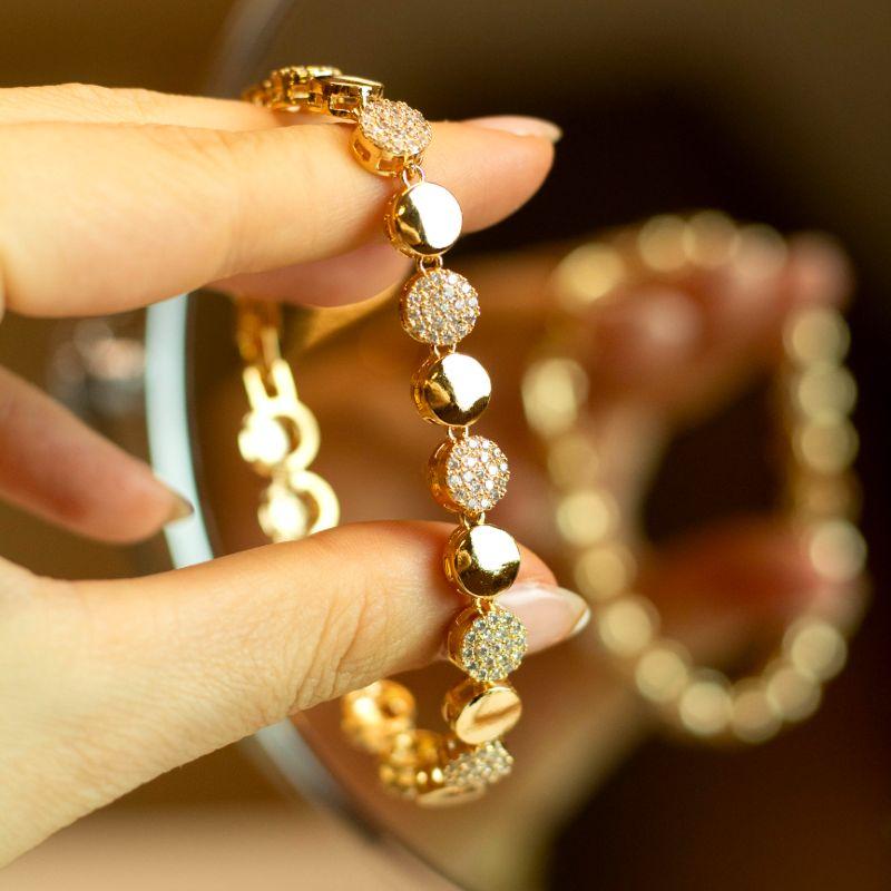 Pulseira Riviera Redonda Lisa e Cravejada Banhado a Ouro 18k